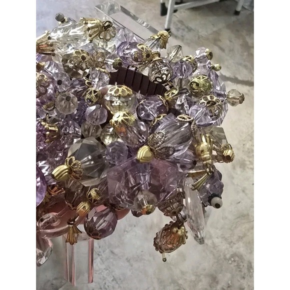 Mid Century Chunky Cha Cha‎ Expandable Bracelet Loaded w Pink Lucite Bead Charms - Picture 11 of 14